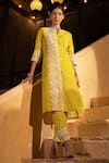 Shop_PREEVIN_Green Kurta And Pant Cotton Mulmul Embellished Straight & Set  _Online_at_Aza_Fashions