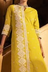 PREEVIN_Green Kurta And Pant Cotton Mulmul Embellished Straight & Set  _at_Aza_Fashions