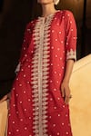 Buy_PREEVIN_Red Kurta And Pant Cotton Mulmul Embroidered Geometrical Pattern & Set 