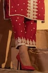 PREEVIN_Red Kurta And Pant Cotton Mulmul Embroidered Geometrical Pattern & Set _at_Aza_Fashions