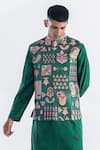 Siddhartha Bansal_Green Dupion Printed Hamsa Bundi  _at_Aza_Fashions