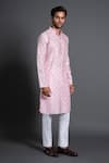 Raghavendra Rathore Jodhpur_Pink Chanderi Silk Embroidered Thread Floral Woven Kurta _Online_at_Aza_Fashions