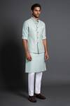 Raghavendra Rathore Jodhpur_Green Silk Embroidered Sequin Waistcoat For Men_Online_at_Aza_Fashions
