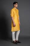 Buy_Raghavendra Rathore Jodhpur_Yellow Chanderi Silk Embroidered Thread Floral Pattern Kurta _Online_at_Aza_Fashions