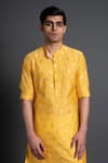 Raghavendra Rathore Jodhpur_Yellow Chanderi Silk Embroidered Thread Floral Pattern Kurta _at_Aza_Fashions