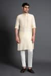 Raghavendra Rathore Jodhpur_Beige Silk Embroidered Floral Yoke Kurta _Online_at_Aza_Fashions