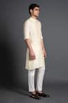 Shop_Raghavendra Rathore Jodhpur_Beige Silk Embroidered Floral Yoke Kurta _Online_at_Aza_Fashions