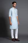 Raghavendra Rathore Jodhpur_Blue Silk Embroidery Placket Kurta _Online_at_Aza_Fashions
