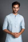 Buy_Raghavendra Rathore Jodhpur_Blue Silk Embroidery Placket Kurta _Online_at_Aza_Fashions