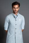 Buy_Raghavendra Rathore Jodhpur_Blue Silk Embroidered Geometric Patchwork Waistcoat For Men_Online_at_Aza_Fashions