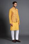 Raghavendra Rathore Jodhpur_Yellow Silk Embroidered Jharokha Waistcoat For Men_Online_at_Aza_Fashions