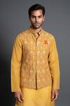 Buy_Raghavendra Rathore Jodhpur_Yellow Silk Embroidered Jharokha Waistcoat For Men_Online_at_Aza_Fashions
