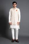 Raghavendra Rathore Jodhpur_Off White Silk Embroidered Floral Jaal Waistcoat For Men_Online_at_Aza_Fashions