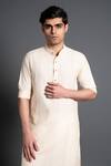 Shop_Raghavendra Rathore Jodhpur_Cream Silk Embroidered Thread Pintuck Kurta _Online_at_Aza_Fashions