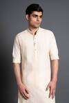 Raghavendra Rathore Jodhpur_Cream Silk Embroidered Thread Pintuck Kurta _at_Aza_Fashions