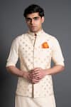 Buy Raghavendra Rathore Jodhpur Beige Chanderi Silk Embroidery Kantha Work Waistcoat Online at Aza Fashions Buy_Raghavendra Rathore Jodhpur_Beige Chanderi Silk Embroidery Kantha Work Waistcoat _Online_at_Aza_Fashions