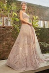 Cherie D_Pink Tulle And Silk Embroidery Pearl Empress Bridal Lehenga Set _at_Aza_Fashions