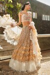 Cherie D_Gold Tulle Silk Embroidery Sequin Sweetheart Tsarina Lehenga Set _Online_at_Aza_Fashions