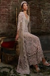 Buy_Cherie D_Grey Tulle And Silk Embellishment Bead V Duchess Column Gown With Cape _Online_at_Aza_Fashions