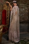 Shop_Cherie D_Grey Tulle And Silk Embellishment Bead V Duchess Column Gown With Cape _Online_at_Aza_Fashions