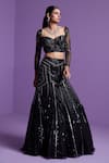 Shop_PARUL GANDHI_Black Embroidered Jewel Sweetheart Neck Shooting Star Mesh Lehenga Set _Online_at_Aza_Fashions