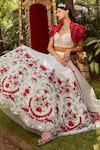 Cherie D_Red Tulle And Silk Embroidery Begum Jaan Bolero Jacket & Lehenga Set _Online_at_Aza_Fashions