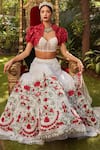 Buy_Cherie D_Red Tulle And Silk Embroidery Begum Jaan Bolero Jacket & Lehenga Set _Online_at_Aza_Fashions