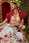 Shop_Cherie D_Red Tulle And Silk Embroidery Begum Jaan Bolero Jacket & Lehenga Set _Online_at_Aza_Fashions