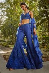 Cherie D_Blue Tulle And Silk Embroidery Kunwarani Corset Top & Sharara Set _Online_at_Aza_Fashions