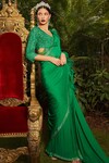 Cherie D_Green Satin Georgette Embroidery Pearl Duchess Ruffle Border Saree With Blouse _Online_at_Aza_Fashions