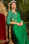 Buy_Cherie D_Green Satin Georgette Duchess Ruffle Border Saree With Blouse _Online_at_Aza_Fashions