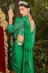 Shop_Cherie D_Green Satin Georgette Duchess Ruffle Border Saree With Blouse _Online_at_Aza_Fashions