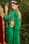 Shop_Cherie D_Green Satin Georgette Embroidery Pearl Duchess Ruffle Border Saree With Blouse _Online_at_Aza_Fashions