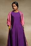 Weaver Story_Purple Dupatta Organza, Handwoven Pure Chanderi, Kurta Embroidered Pockets Set _at_Aza_Fashions