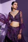 Buy_PARUL GANDHI_Purple Embroidered Stellar Floral Shimmer Embellished Lehenga Set _Online_at_Aza_Fashions