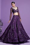 Shop_PARUL GANDHI_Purple Embroidered Stellar Floral Shimmer Embellished Lehenga Set _Online_at_Aza_Fashions