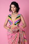 Siddhartha Bansal_Pink Crepe Embroidery, Sequins Scoop Neck Floral Print And Saree With Blouse _at_Aza_Fashions