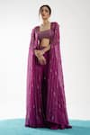 Charu and Vasundhara_Purple Bralette Tussar Embroidery Linear Blouse Scoop Eira And Sharara Set _Online_at_Aza_Fashions