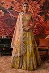 Buy_Moledro_Green Lehenga And Blouse Zari Brocade Embroidered Anaya Embellished Bridal Set _Online_at_Aza_Fashions