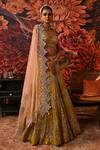 Shop_Moledro_Green Lehenga And Blouse Zari Brocade Embroidered Anaya Embellished Bridal Set _Online_at_Aza_Fashions