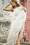 Shop_Style Junkiie_Ivory Natural Crepe Asymmetric One Shoulder Kaftan  _Online_at_Aza_Fashions