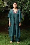 Baju_Green Chanderi Cotton Silk Hand Printed Kaftan With Inner_Online_at_Aza_Fashions