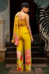 Paulmi and Harsh_Yellow Crepe Hand Painted Digital Prints Floral Refreshing And Pant Set _at_Aza_Fashions