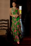 Paulmi and Harsh_Green Saree Georgette Printed Floral Full Bloom Pre-draped Set _Online_at_Aza_Fashions