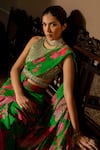 Paulmi and Harsh_Green Saree Georgette Printed Floral Full Bloom Pre-draped Set _at_Aza_Fashions