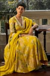 Buy_Paulmi and Harsh_Yellow Anarkali Chiniya Silk Printed Floral Patterns V Garden Of Bloom Set 