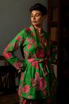 Paulmi And Harsh_Green Cotton, Silk Sequins, Zari Full Blooming Print Blazer And Pant Set _Online_at_Aza_Fashions