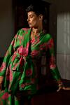 Shop_Paulmi And Harsh_Green Cotton, Silk Sequins, Zari Full Blooming Print Blazer And Pant Set _Online_at_Aza_Fashions