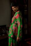 Paulmi And Harsh_Green Cotton, Silk Sequins, Zari Full Blooming Print Blazer And Pant Set _at_Aza_Fashions