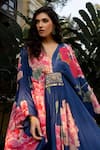 Buy Blue Crepe Printed Floral Pattern V Neck Blooming Kaftan For Women ...